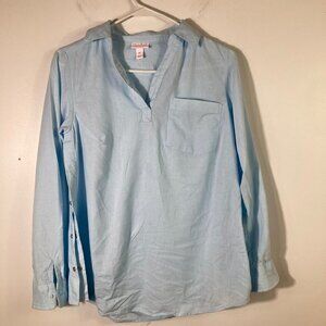 Womens Isabel Maternity Side Snap Linen Nursing Shirt Aqua XS‎